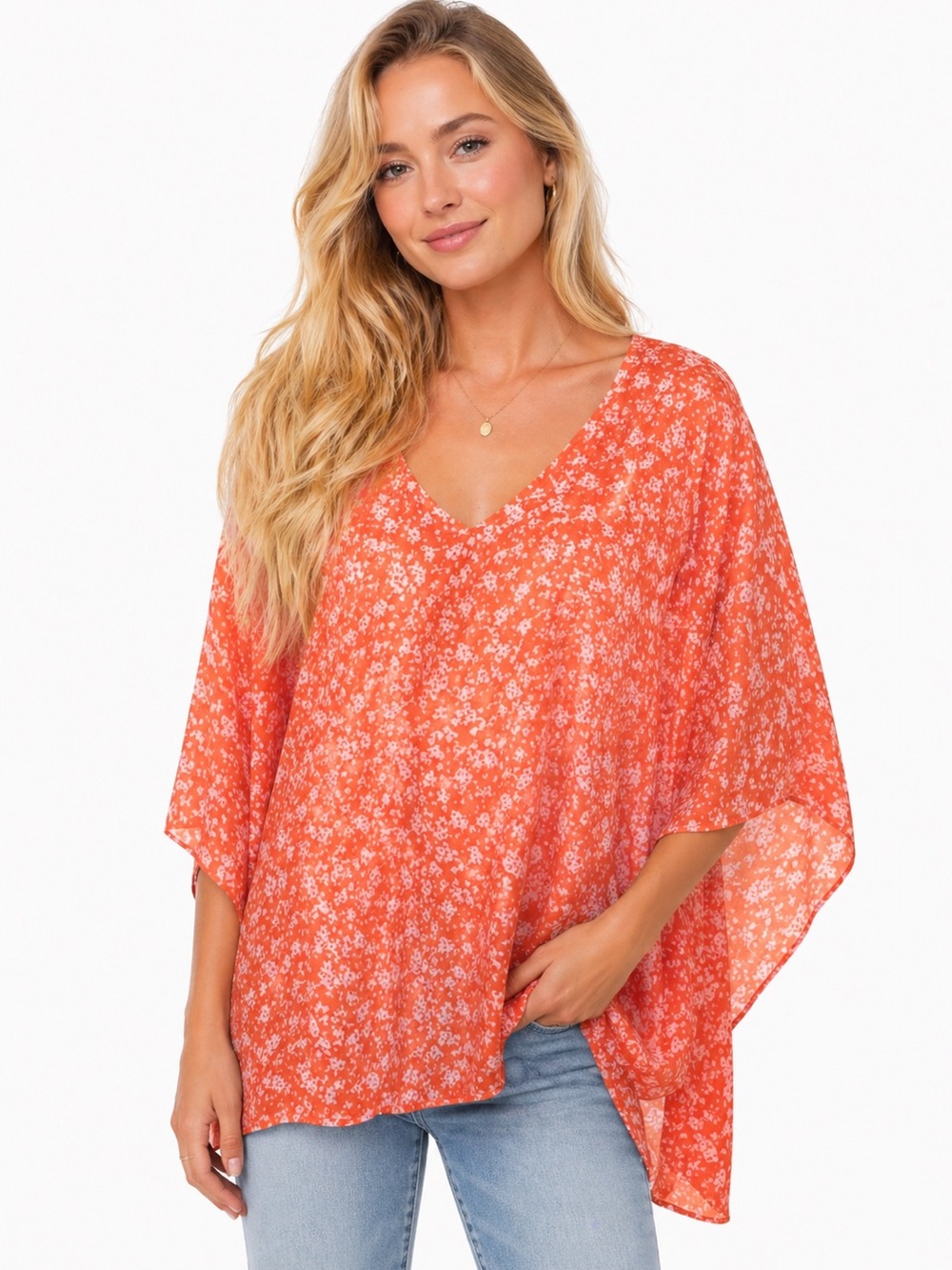 Buddy Love Size Large Floral Orange Women's Oversized Flowy Boutique Top